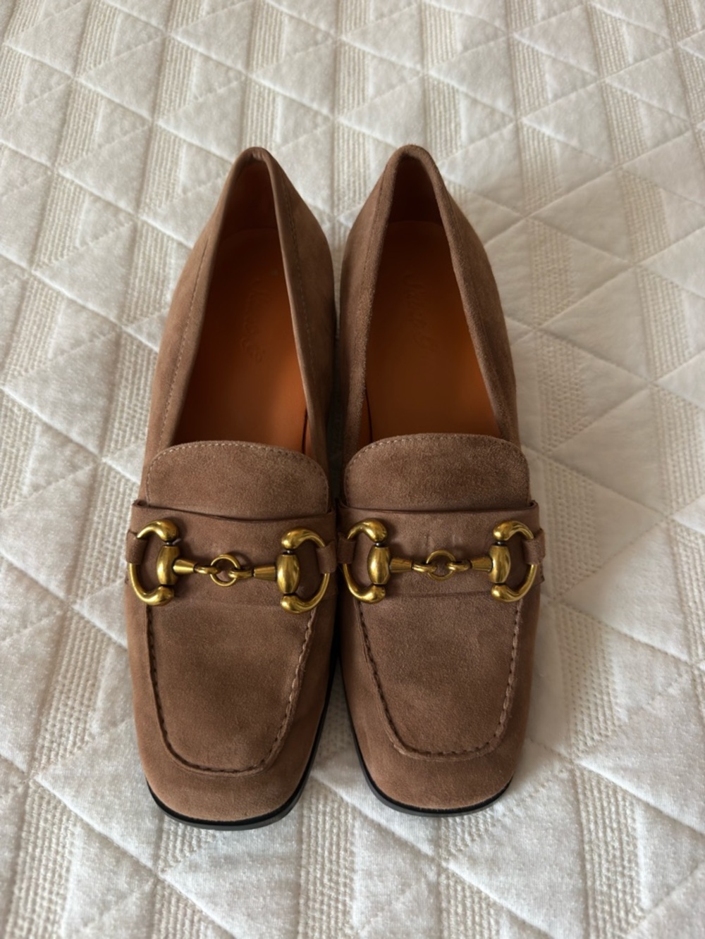 Suede Brown loafer Pump with Gold Horsebit Hardware